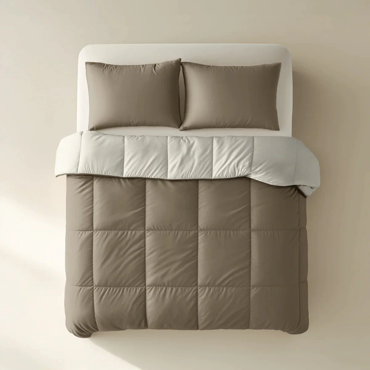 Zelesta Deluxe Duo Perkal-Baumwolle Bettdecke - Taupe & Creme - Image 3