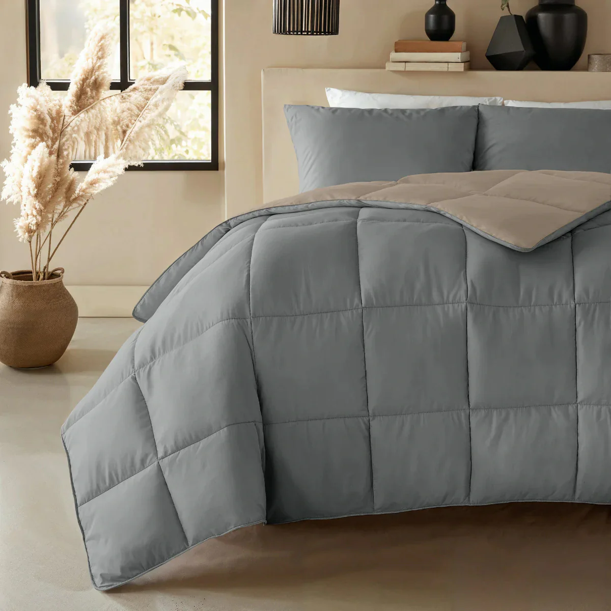 Zelesta Deluxe Duo Perkal-Baumwolle Sommerdecke - Anthrazit & Taupe - Image 3