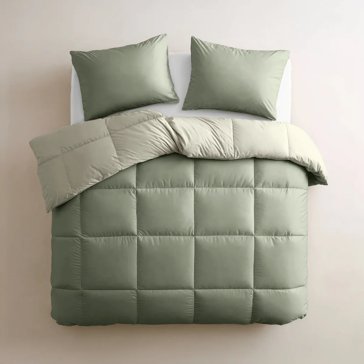 Zelesta Deluxe Perkal-Baumwolle Bettdecke - Olivgrün & Mint - Image 3